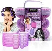 Rachel Roy Heatless Hair Curler - 37 Psc. w/Zipper Case, 4 Sizes, Velcro Rollers for Hair, Heatless Curls Overnight, Hair Rollers for Women