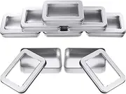 Metal Tin Box Metal Tins With Lids Clear Top Tins Box Empty Storage Case Rectangle Containers Can with Large Clear Window for Candles, Candies, Gifts, Balms and Treasures, Silver(8 Pieces)