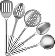 Abizarch 5Pcs Kitchen Utensils Set, Stainless Steel Cooking Utensils Set,Heat Resistant Kitchen Cooking Spoons Spatula Turner with Hanging Hole,Non Stick Cookware Tools Dishwasher Safe