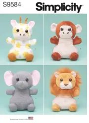 New Uncut Simplicity Pattern 9584 Plush Jungle Animals Lion Giraffe Monkey