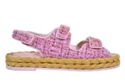 Chanel 22P Pink Purple Tweed Braid CC Logo Mule Slide Flat Teva Dad Sandal 39.5