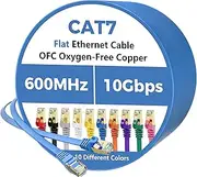 Cat 7 Ethernet Cable 30FT, Flat 10Gbps High Speed Internet Cord, STP Shielded, Pure Copper, Flexible CAT7 RJ45 LAN Network Cable, Compatible with PC, Laptop, PS5, Xbox Modem, Router, PoE, Blue Cable