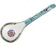 Spoon 1pc Chinese Small Soup Spoon for Soup Rice Ram Cereal Ceramic Long Handle Soup Spoons Enameled Porcelain Tablespoon Ladle Cuchara (Green)