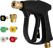 [W LAIWO] Pressure Washing Gun Kit, 4000 PSI Short Pressure Washer Gun with Swivel, Car Washer Gun with 5 Nozzles and M22-14,15mm Inlet & 1/4'' Outlet for Pressure Power Washers, WLW-0003