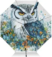 [PDZRMY] Owl Colorful Florals UV Protection Travel Umbrella Compact for Rain and Sun - Auto Open and Close UPF 50+ Windproof Portable 46” Sun Umbrella for Women and Men