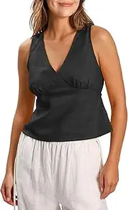 [Amazhiyu] Summer Linen Womens Vest Tops, 100% Linen V Neck Sleeveless Crop Tops
