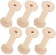 6Pcs Wooden Thread Spools Empty Bobbins for Sewing and Crafting Natural Wood Color Versatile Wire Holder Easy Secure Design for Needlework Projects