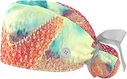 [WOSHJIUK] Working Hat 2 Pack Scrub Caps for Women,Starfish on Sand of Beach,Tie Back Cap Adjustable Scrub Hat
