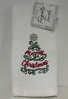 2 Fingertip Towels Merry Christmas Embroidered White Red Green Gold