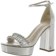 Sam Edelman Womens Ninette Silver Sandals Heels Shoes 9.5 Medium (B,M) BHFO 6661