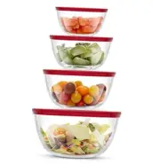 Kitchen Large Mixing Bowl Set - 8pc Glass with Lids Set – Neat Nesting/ Red