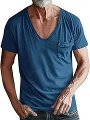 [Generic] Plain T Shirts for Men Summer Casual Short Sleeved Round Neck Solid Color T Shirt Top Thick T Shirt