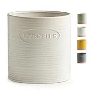 YHOSSEUN Utensil Holder for Kitchen Counter, Ceramic Cooking Utensil Holder for Countertop, 6.7in Oval Utensil Crock Spatula Holder Farmhouse Kitchen Decor, White