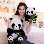 Vivid Funny Panda with Bamboo Leaves Plush Toys Soft Cartoon Animal Black and White Panda Stuffed Pendant Doll Kids Gifts