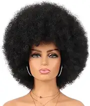 70s Afro Wig for Black Women Curly Afro Puff Heat Resistant Synthetic Wigs for Daily and Party Costume Use