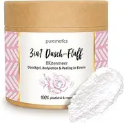 puremetics 3-in-1 Shower Fluff "Sea of Flowers" (250 g) | Shower Gel, Exfoliation and Lotion in One | 100% Vegan and Plastic Free | with Sugar Scrub