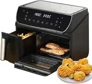 Dual Basket Air Fryer, 12.5L Air Fryer Toaster with Adjustable Temperature 80-200°C, 60Min Timer, Anti-Scald Handle, Non-Slip Feet, 2400W Visual Oil-Free Fryer for Kitchen, Home, Snack Bar