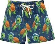 [RPLIFE] Boys Swimming Shorts, Anti-Chafe Swim Trunks Boys 2 T, Cute Cartoon Turtles Starry Space