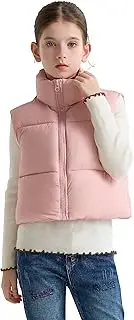 [SOLOCOTE] Girls' Puffer Vest Hooded Coat Water-Repellent Warm Winter Fleece Sleeveless Children's Jacket for 6-14 Years
