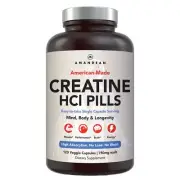 AMANDEAN Creatine HCl Pills. American Made CON-CRET. 120 Capsules. 7X Concent...