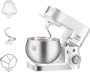 Stand Mixer, High-Power Table Mixer with Three Mixing Heads with Different Functions, 1200w, 6-Speed Adjustable, 5-Liter Stainless Steel Bowl with Splash Guard, Suitable for The Kitchen white