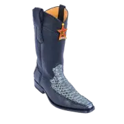 LOS ALTOS RUSTIC BLACK GENUINE PYTHON SNAKE VERSAGE SQUARE TOE WESTERN BOOT EE
