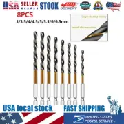 8PCS HSS High Speed Steel Coated Drill Bit Set 1/4 Hex Shank 3-6.5mm