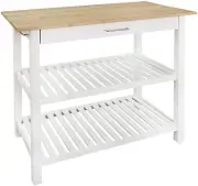 Kitchen Island Bakers Shelf Storage Cooking Microwave Wood Top White Organizer