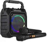 Karaoke Wirel Microphone and Speaker Set with 2 Microphone Color Light Handheld Mic Karaoke Speaker S for Birthday Party Desktop Home Ktv Set Black