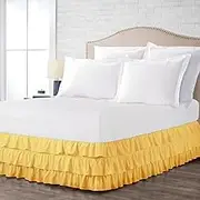 Cotton 400 TC Multi Ruffle Bed Skirt Elastic Dust Ruffles with Wrap Around Bed Skirt 18" Drop Twin Size Gold Solid