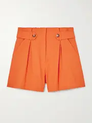 [Veronica Beard] Veronica Beard - Franzi Pleated Linen-blend Shorts - Orange - US12 US 12 Orange