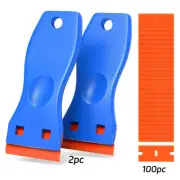 2 Pack Plastic Razor Scraper with 120 Pcs Razor Blades for Removing Glue