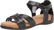Clarks Women's Roseville Cove Flat Sandal Black Leather, Size, 5.5 US