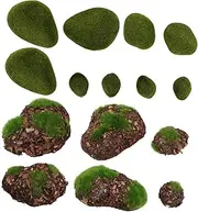 Totority 1set Realistic Imitation Mossy Stones Decorative Adornment for Bonsai Fish Tank and Garden Landscaping Green Micro Landscape DIY Accessory 14pcs