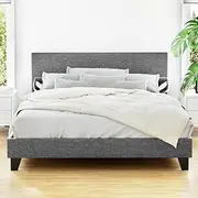 Artiss Queen Bed Frame Platform Wooden Headboard Beds Base Frames Bedroom Room Decor Home Furniture, Upholstered with Grey Faux Linen Fabric + Foam + Wood, Modern Design