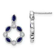 14k White Gold Sapphire and Real Diamond Dangle Earrings