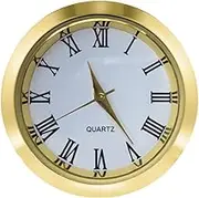 HILLHOME Mini Clock Insert 1-1/2 Inch (37 mm) Round Quartz Movement Miniature Clock White Face Gold Tone Bezel Roman Numerals Fit 35 mm Diameter Hole