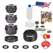 Durable 18-Piece Camping Cookware Mess Kit - Non-Stick Aluminum & Tableware