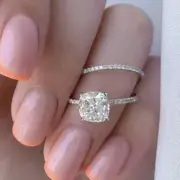 Cushion Solitaire Ring Anniversary Gift Engagement Ring Wedding Ring 925 Silver