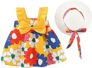 [Generic] Vacation Baby Dresses Girls Ruffles Sleeveless 03Y Infant Summer Princess Toddler Set Hat Dress Bow Floral Beach Girls Dresses Toddler Chambray