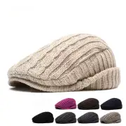 Women Knitted Newsboy Cap Warm Lined Flat Hat Outdoor Winter Ear Flap Hat
