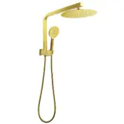 Brushed Gold 2in1 Shower 8/12" Rainfall Head Round Handheld Gooseneck Arm Diverter Set