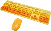 Wireless Keyboard and Mouse Combo, 2.4G Colorful Cute Keyboard Mouse Set, Typewriter Wireless Keyboard with Round Keycaps, with 3 DPI Adjustable Gaming Mouse, for Computer Laptop (Mixed Color Yellow)