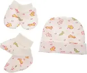[Minkissy] 1Set Newborn Cotton Hat with Scratch Gloves and Foot Covers Soft Comfortable for from Scratching and Wind for Boys Beige