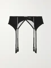 [I.D. SARRIERI] I.D. SARRIERI - Nuit Interdit Crystal-embellished Silk-blend Tulle Suspender Belt - Black - x small x small Black