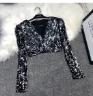 Lady Shiny Sequin Jacket Short Suit Blazer Crop Tops Coat Slim Party Dance Fancy