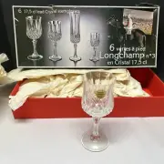 6 Cristal D'Arques Longchamp Wine Goblets Crystal New In Box 6.5”