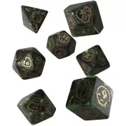 Q Workshop Dragon Runic Alphabet Bottle Green and Gold Polyhedral Dice Set of 7