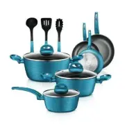 Nutrichef 12-Piece Aluminum Nonstick Cookware Set in Green with Heat Resistant