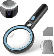Magnifying Glass with 30 LED Lights, 10X 20X 45X Lighted Magnifying Glass Handheld with 1UV Light for Seniors Reading, Inspection, Close Work, Vision Aids, Magnifier with Light for Elderly (Blue)